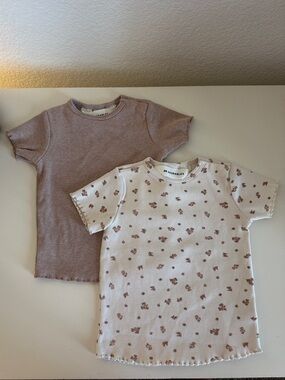H&M Ribbed Short-Sleeve Tees - Beige & Cream Floral